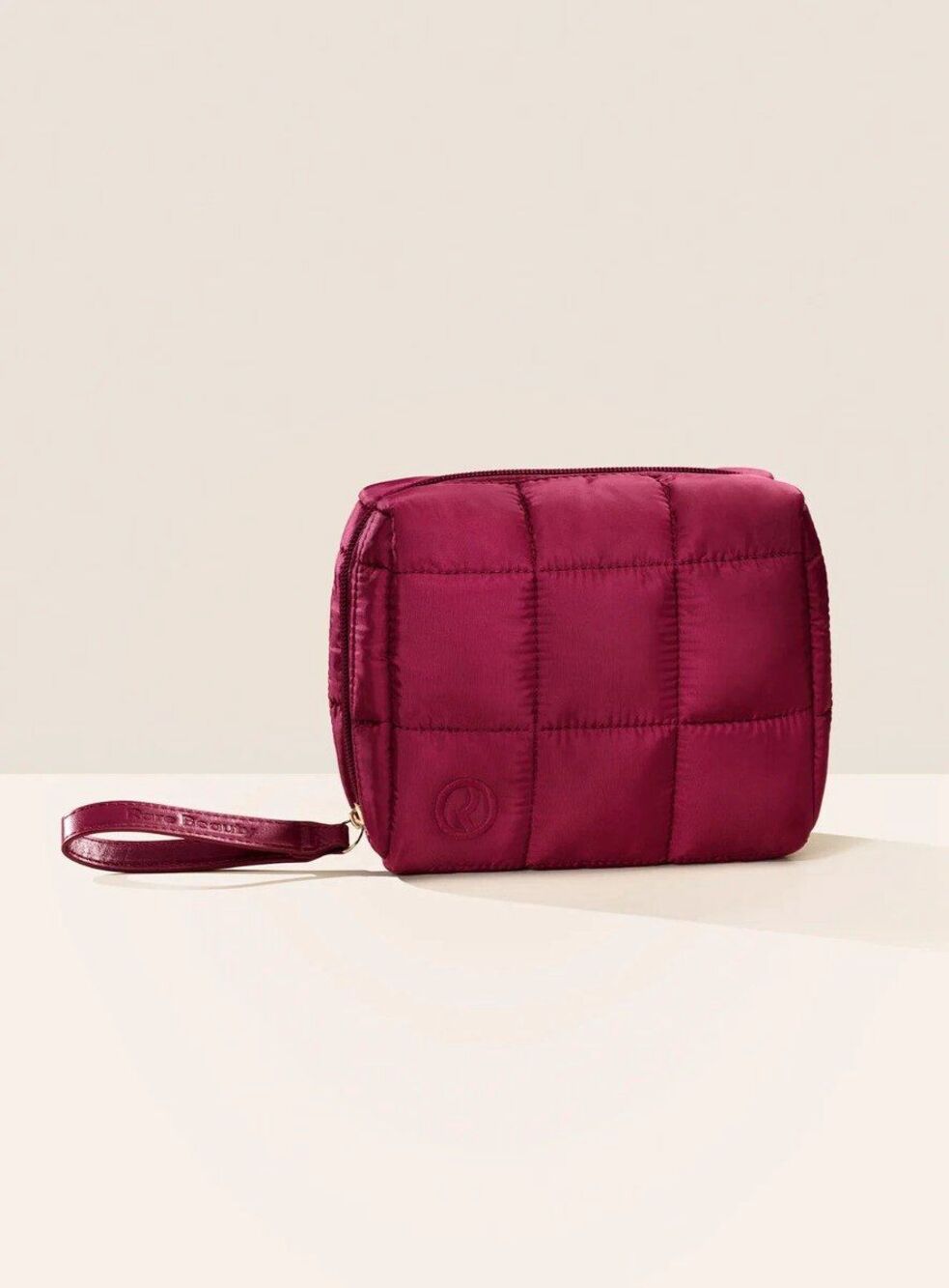 NWOT Rare Beauty by Selena Gomez Berry Puffy Quilted Nylon Essentials Zip Pouch